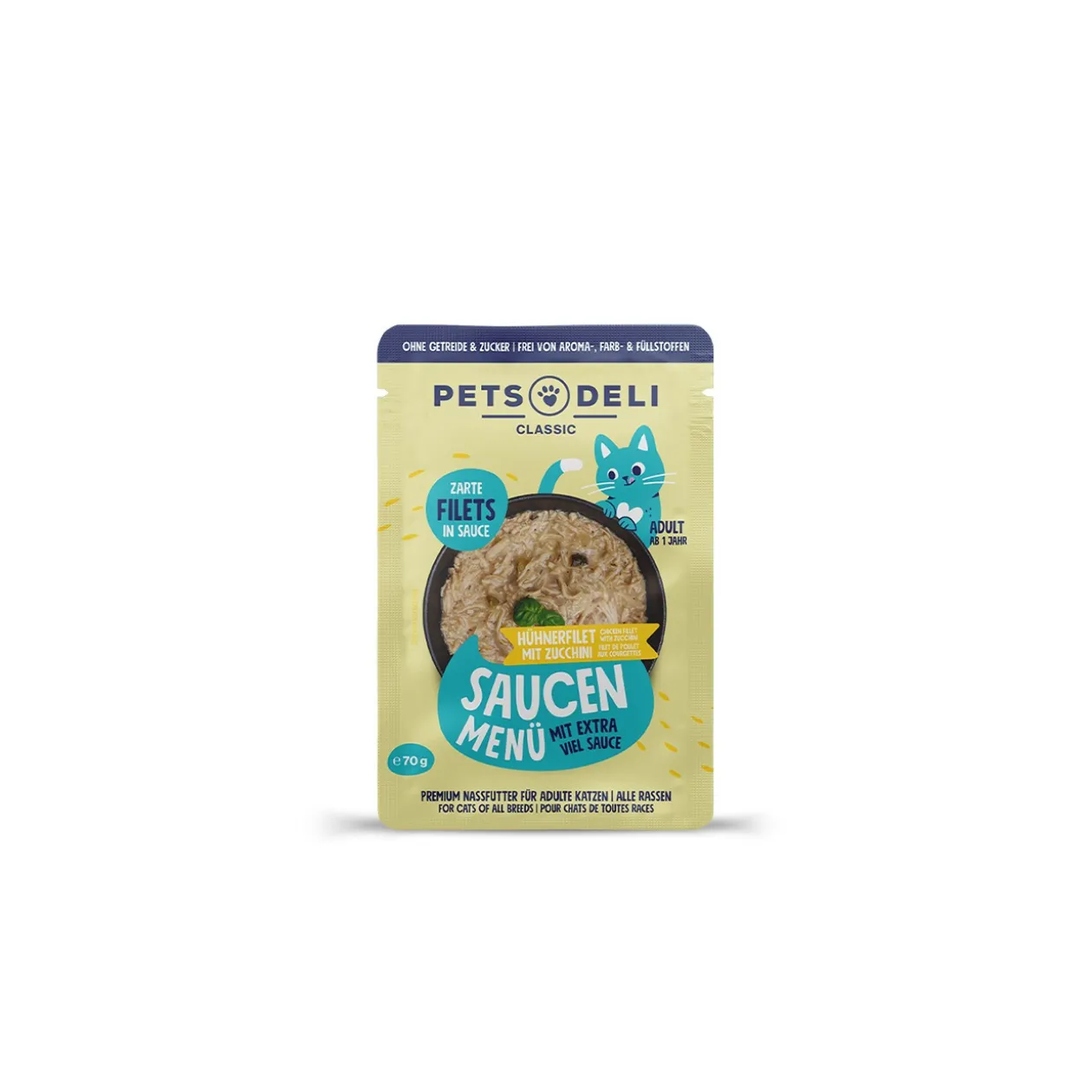 Nourriture humide pour chat Adult Saucen Menu blanc de poulet avec courgette 12 x 70 g