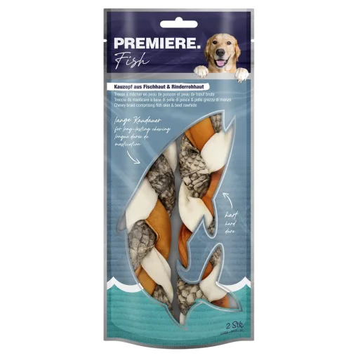 PREMIERE Tresse à mâcher en peau de poisson et en peau brute de bœuf 130 g